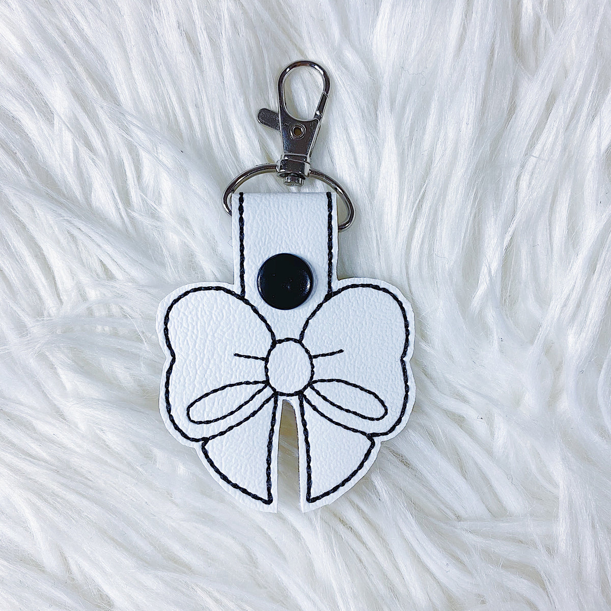 White with Black Stitching Bow Feltie Snap-Tab Charm