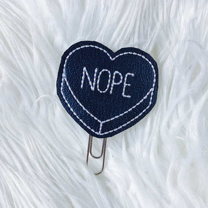 Black Nope Heart Feltie Planner Clip