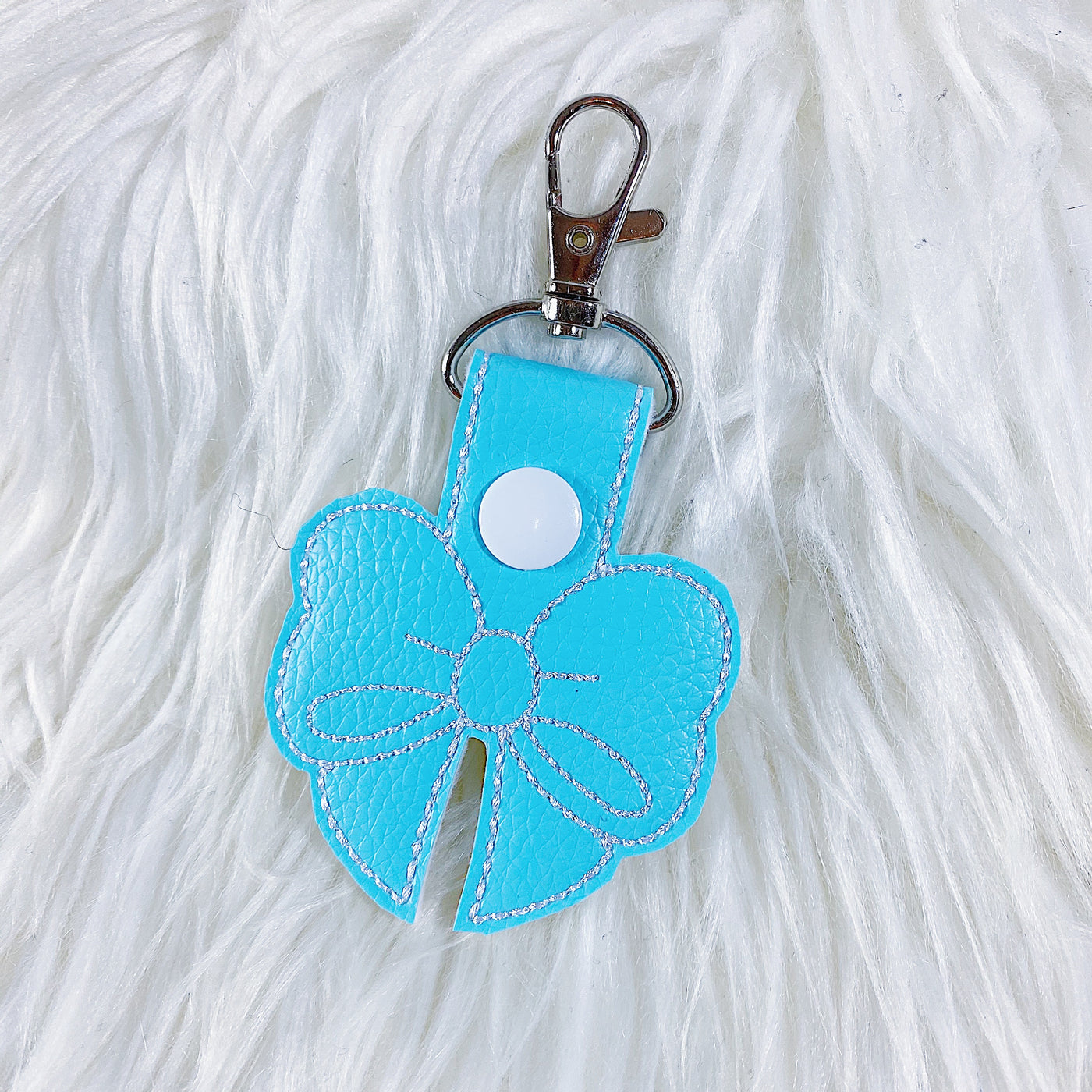 Light Blue with White Stitching Bow Feltie Snap-Tab Charm