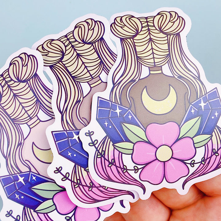 Magical Moon Crystal Babe Vinyl Die Cut | Holo Foil | Choose your Skin Tone!