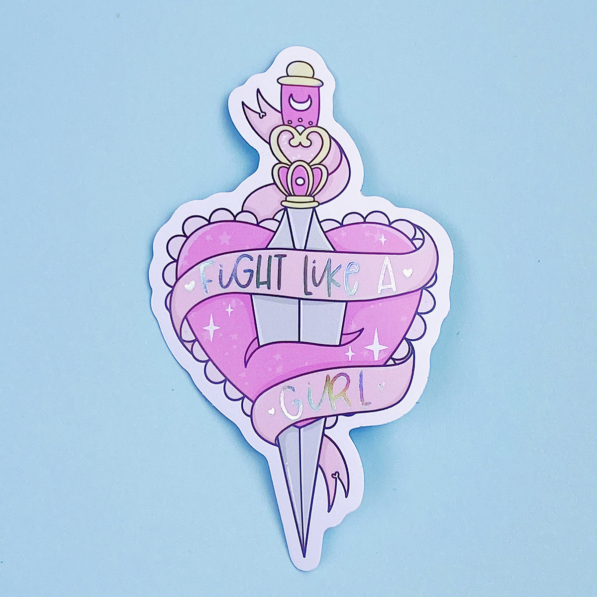 Fight Like A Girl Dagger + Heart Vinyl Sticker Die Cut | Holo Foil
