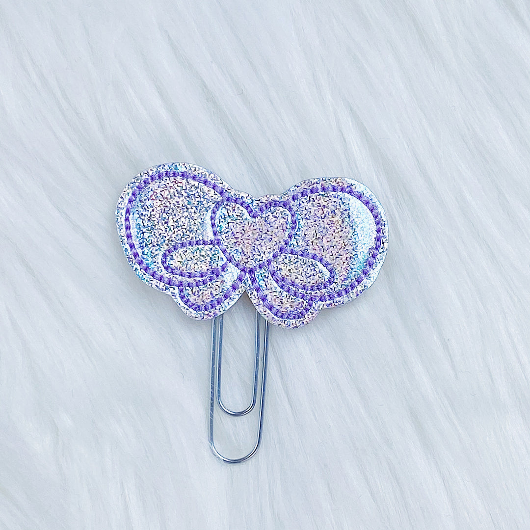 Holo Heart Bow + Clip de planificador Feltie de costura púrpura