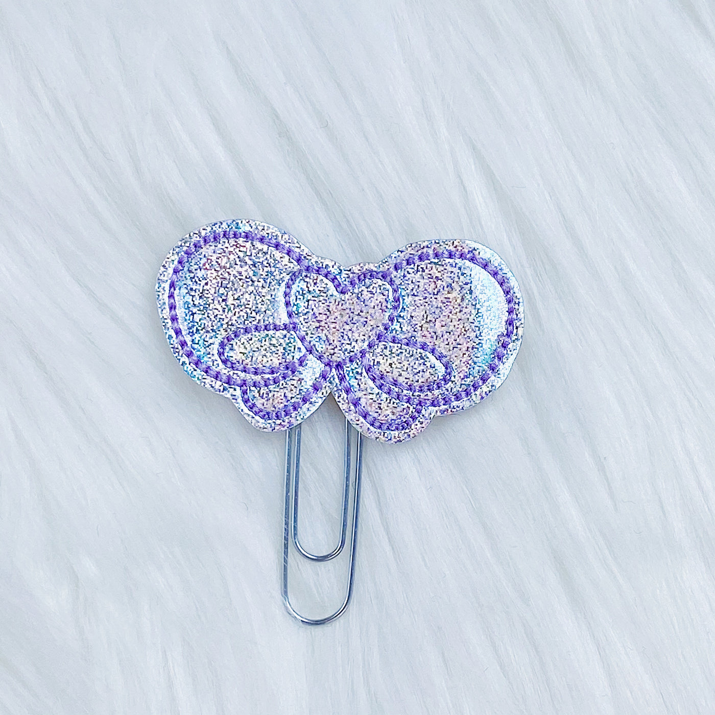 Holo Heart Bow + Purple Stitching Feltie Planner Clip