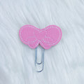 Pink Heart Bow + White Stitching Feltie Planner Clip