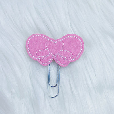 Pink Heart Bow + White Stitching Feltie Planner Clip