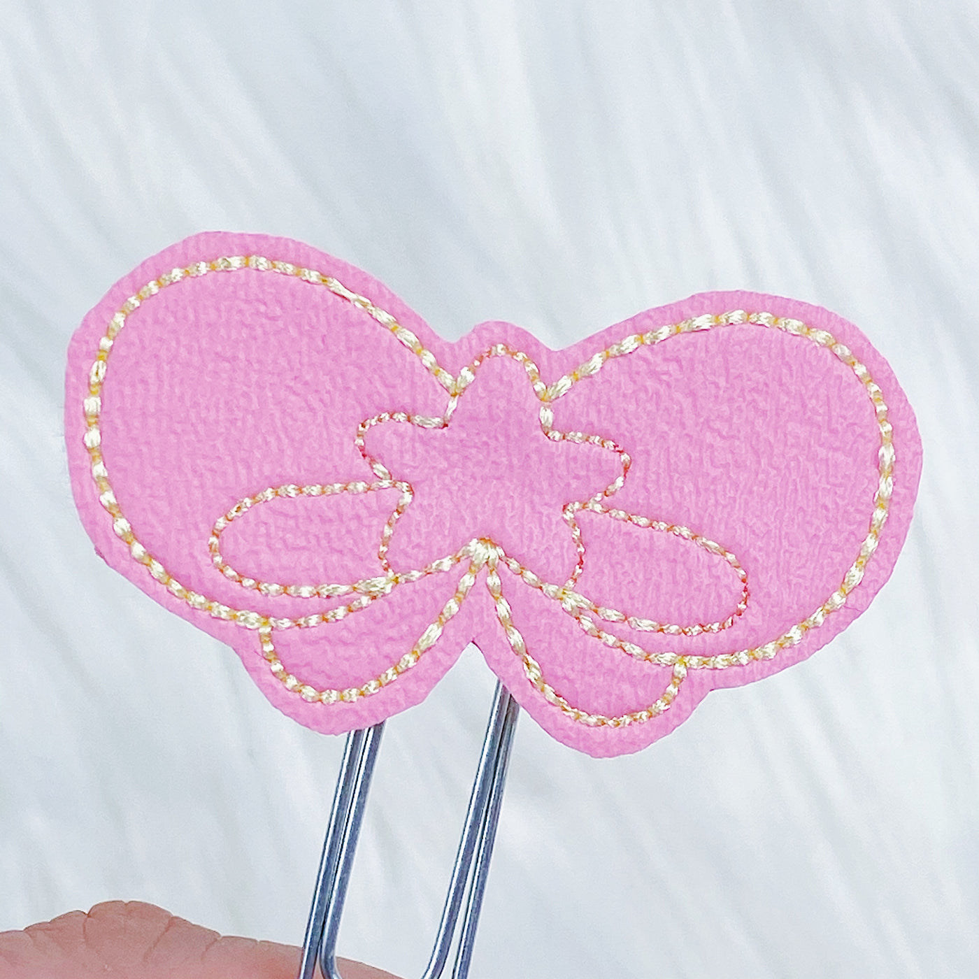 Pink Star Bow + Yellow Stitching Feltie Planner Clip