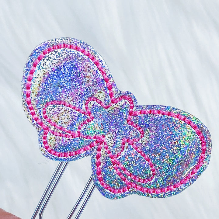 Holo Star Bow + Clip de planificador Feltie de costura rosa