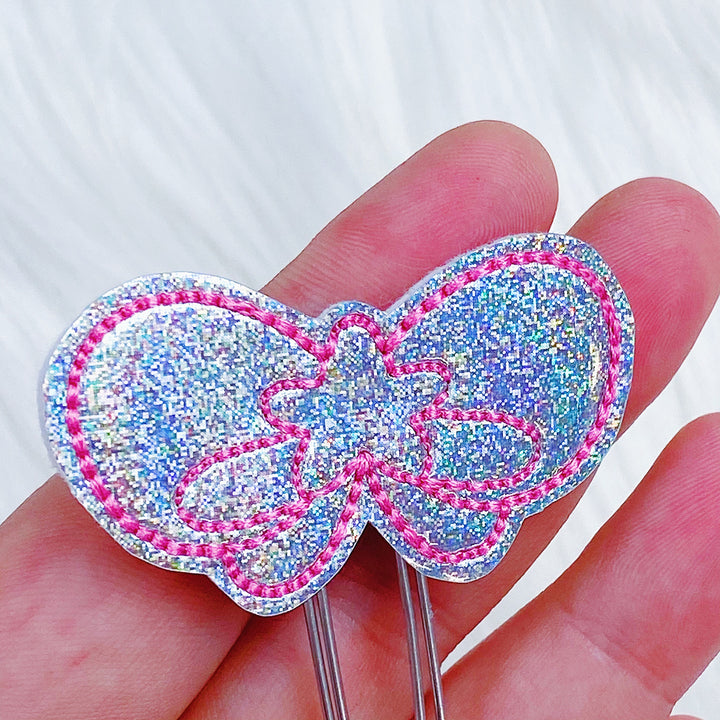 Holo Star Bow + Pink Stitching Feltie Planner Clip