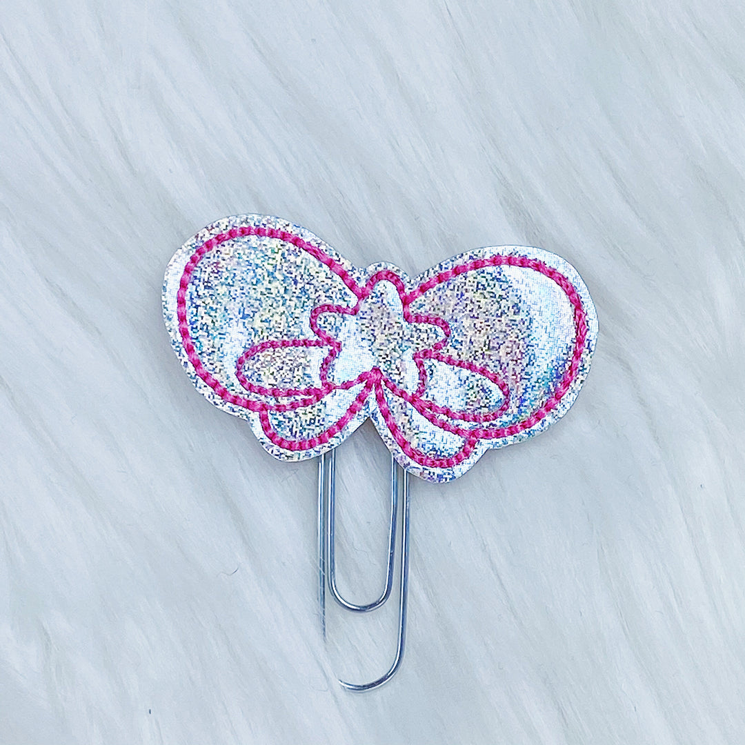 Holo Star Bow + Clip de planificador Feltie de costura rosa