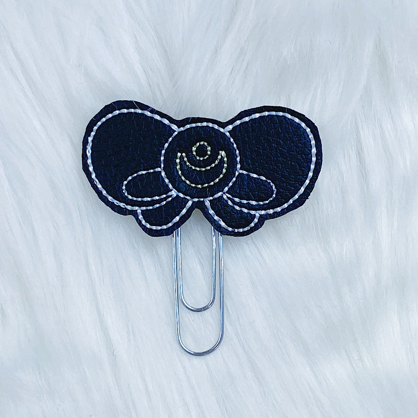 Black Moon Bow + White Stitching Feltie Planner Clip