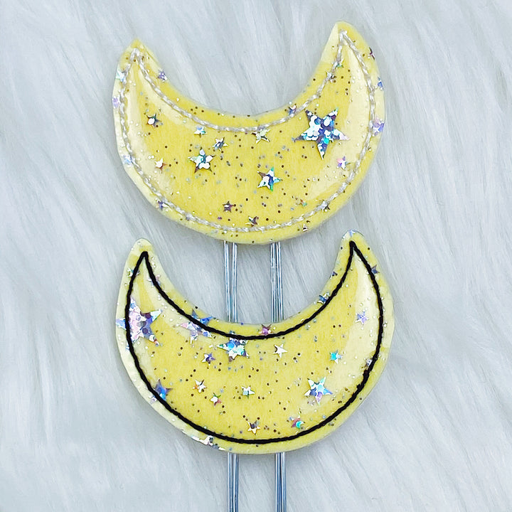 Yellow + Black Stitching Star Jelly Moon Feltie Planner Clip