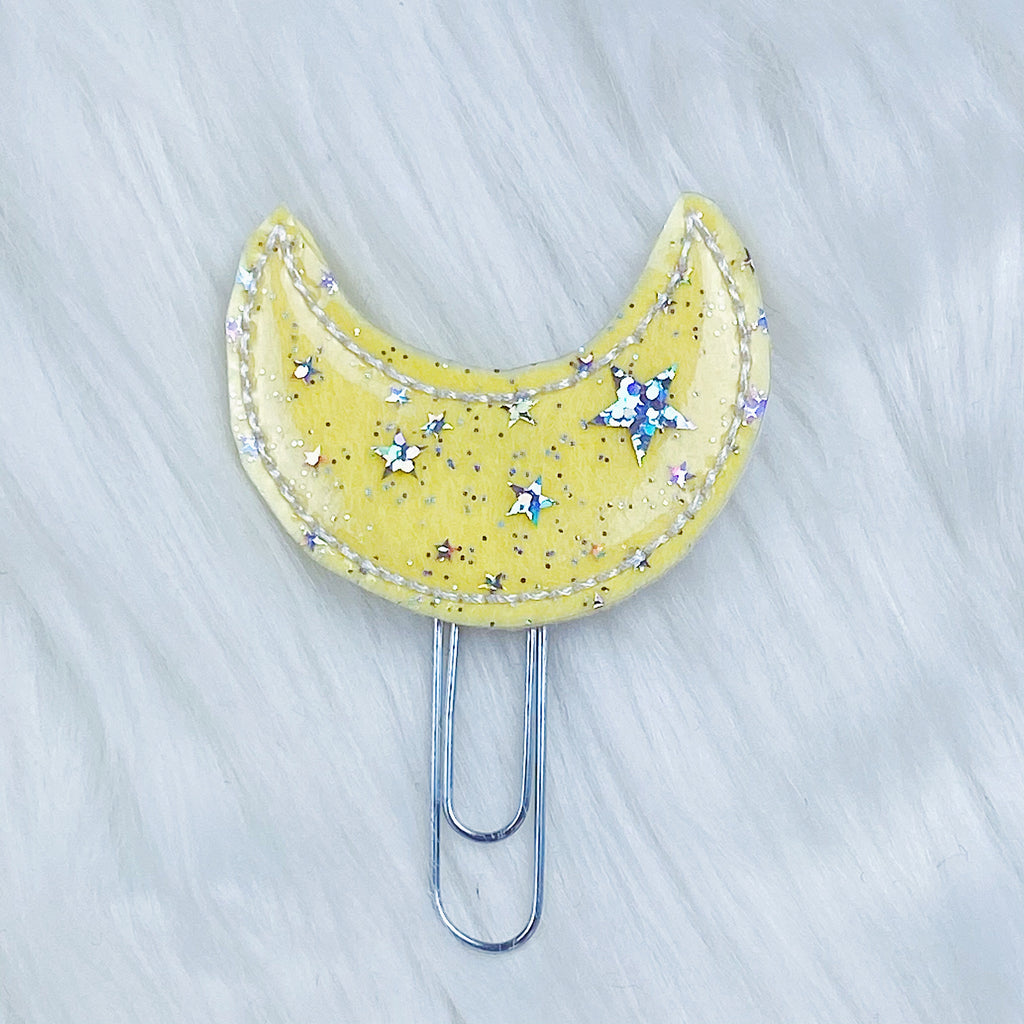 Yellow + White Stitching Star Jelly Moon Feltie Planner Clip