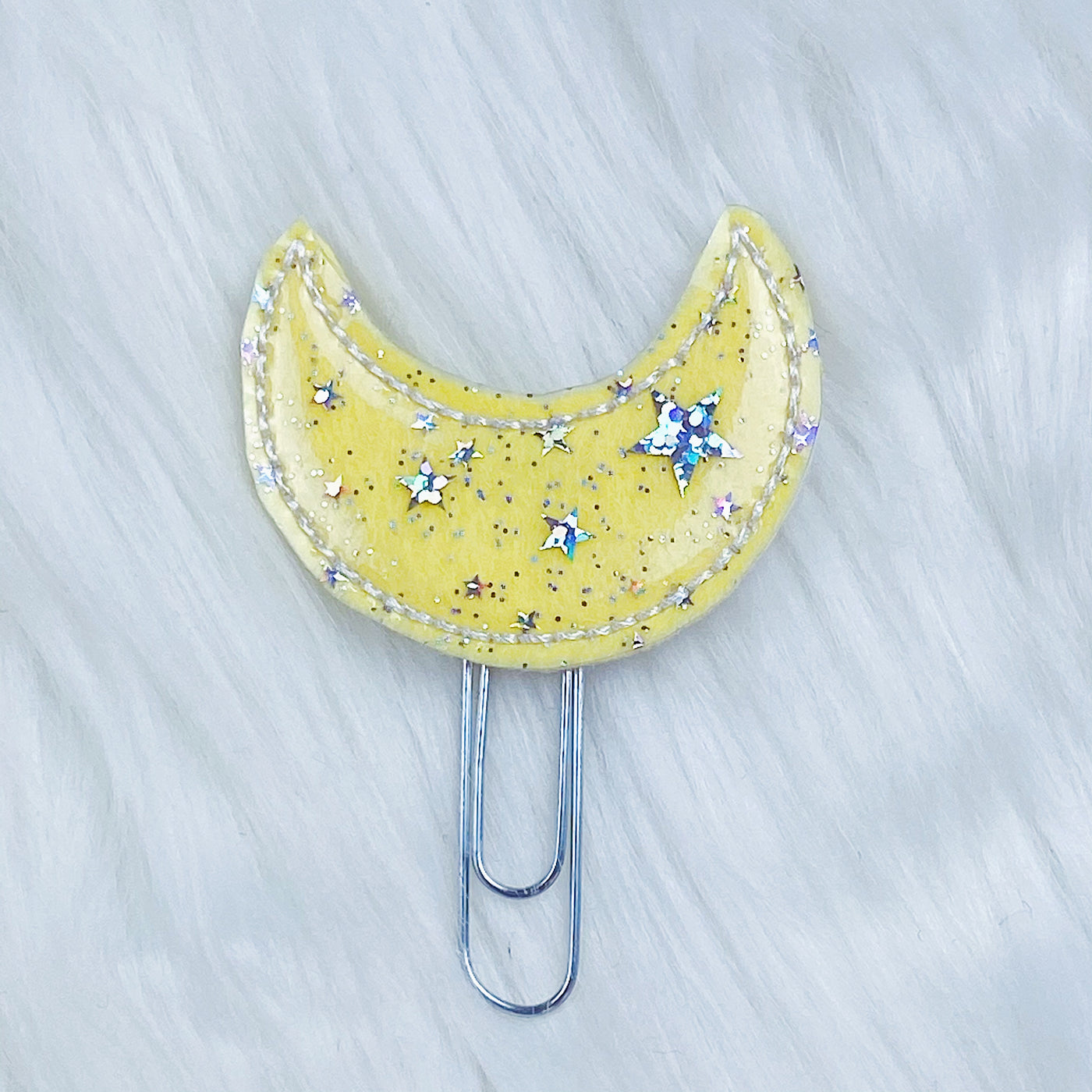 Yellow + White Stitching Star Jelly Moon Feltie Planner Clip