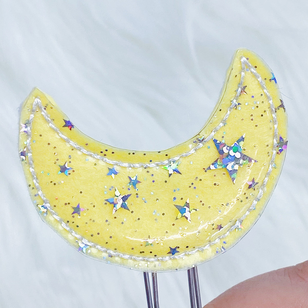 Yellow + White Stitching Star Jelly Moon Feltie Planner Clip