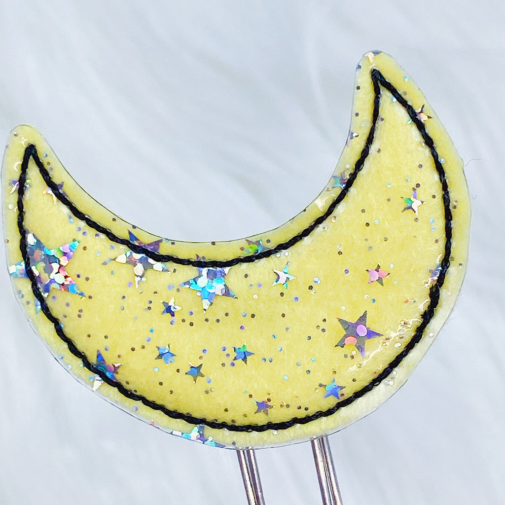 Yellow + Black Stitching Star Jelly Moon Feltie Planner Clip