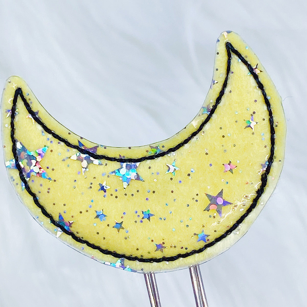 Yellow + Black Stitching Star Jelly Moon Feltie Planner Clip