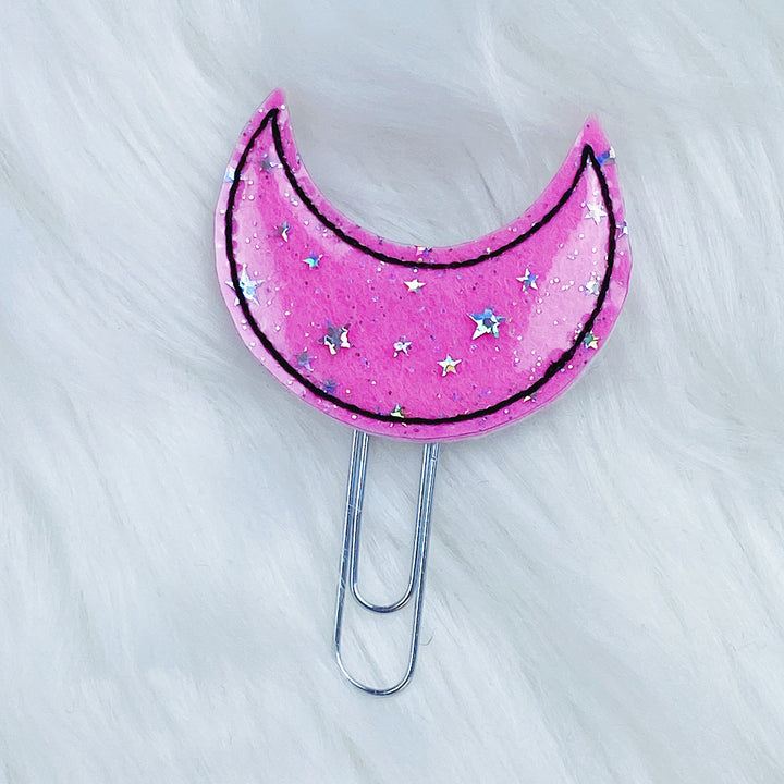 Pink + Black Stitching Star Jelly Moon Feltie Planner Clip