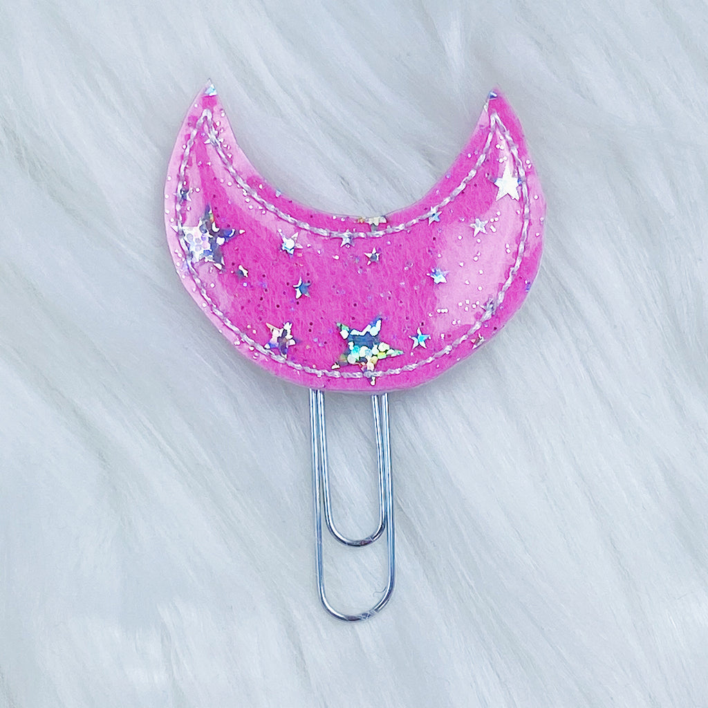 Pink + White Stitching Star Jelly Moon Feltie Planner Clip