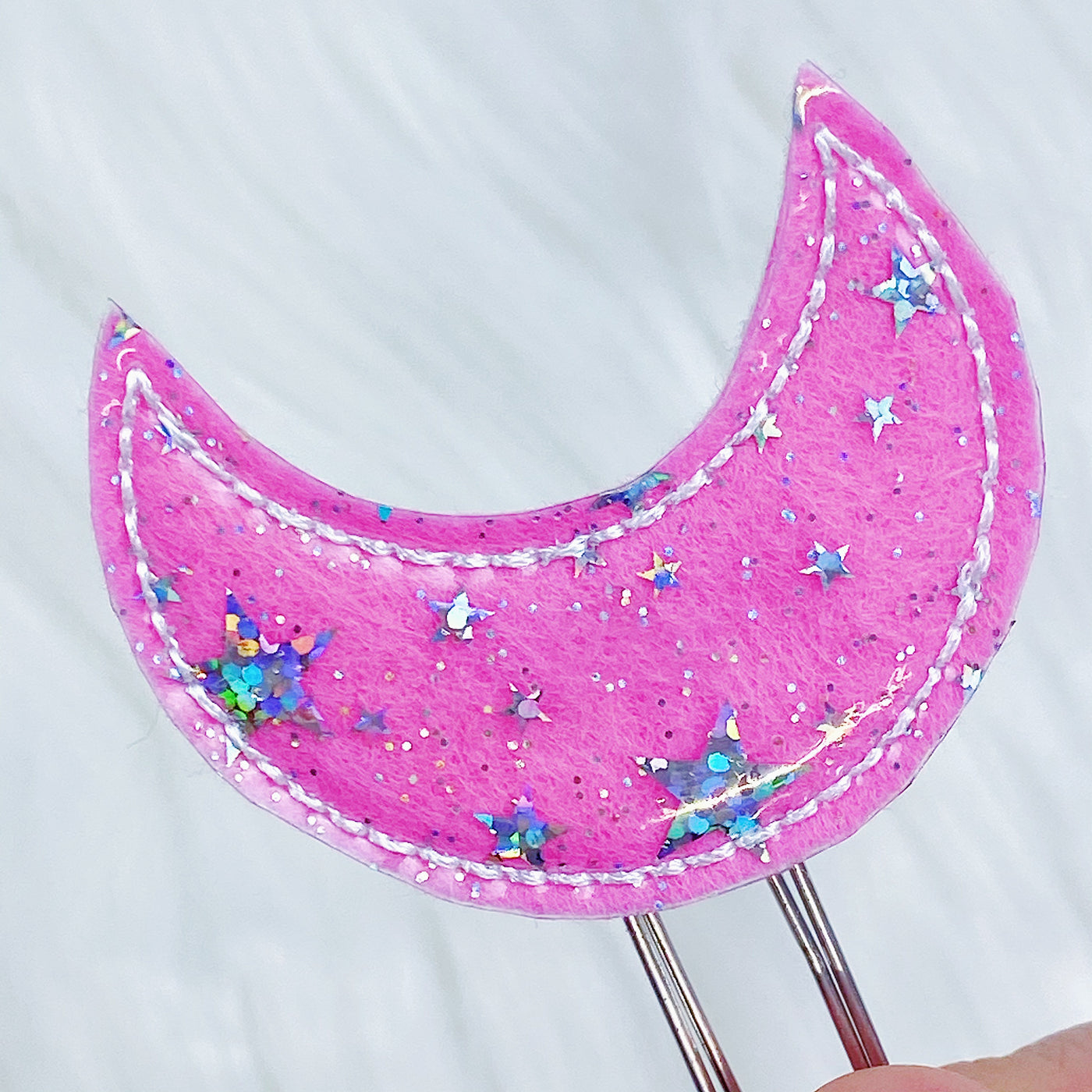 Pink + White Stitching Star Jelly Moon Feltie Planner Clip