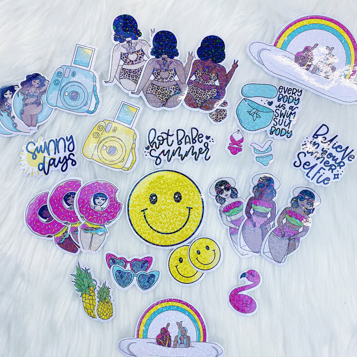 Hot Babe Summer Sticker Die Cut Pack | Holographic Overlay | ALL Skin Tones Included