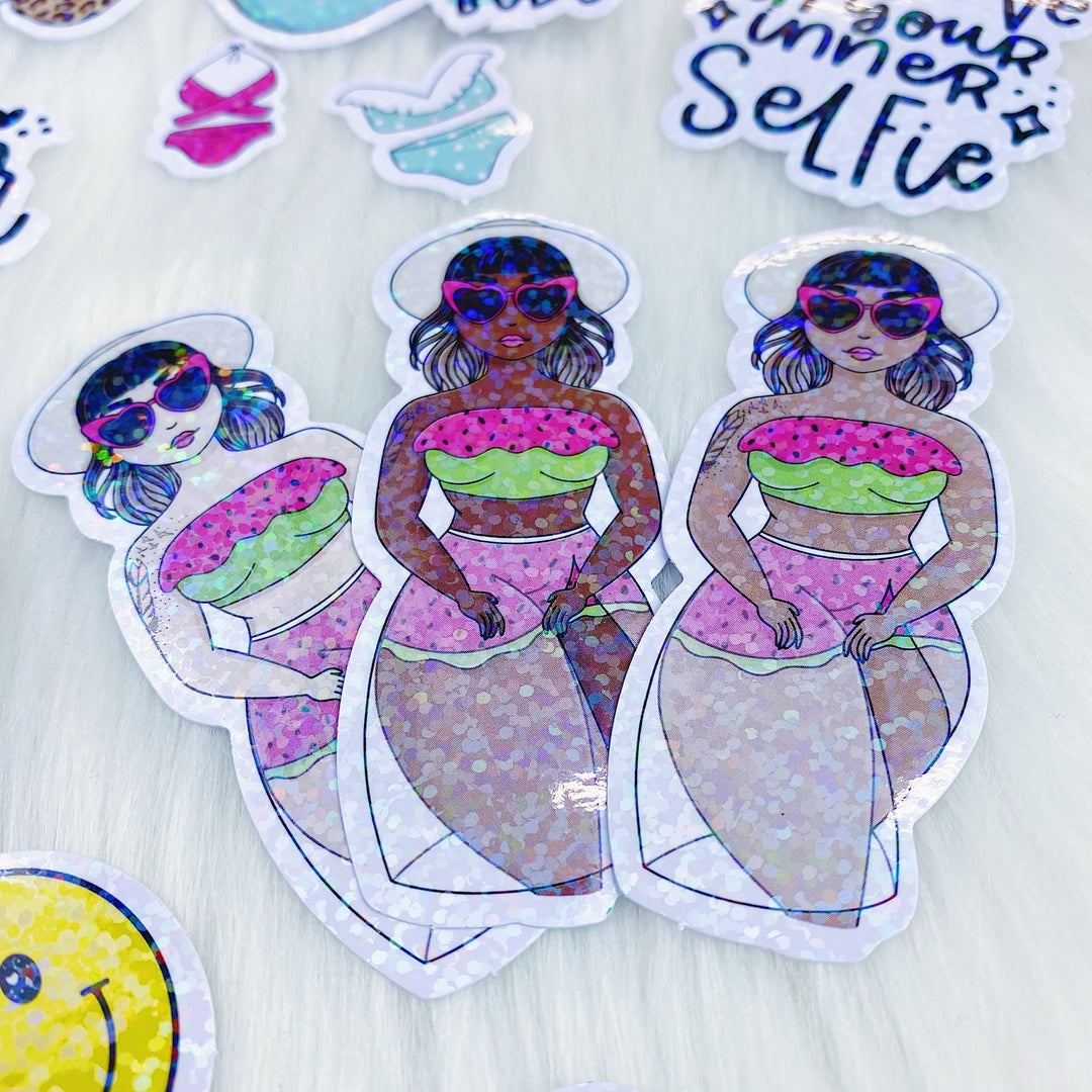 Hot Babe Summer Sticker Die Cut Pack | Holographic Overlay | ALL Skin Tones Included