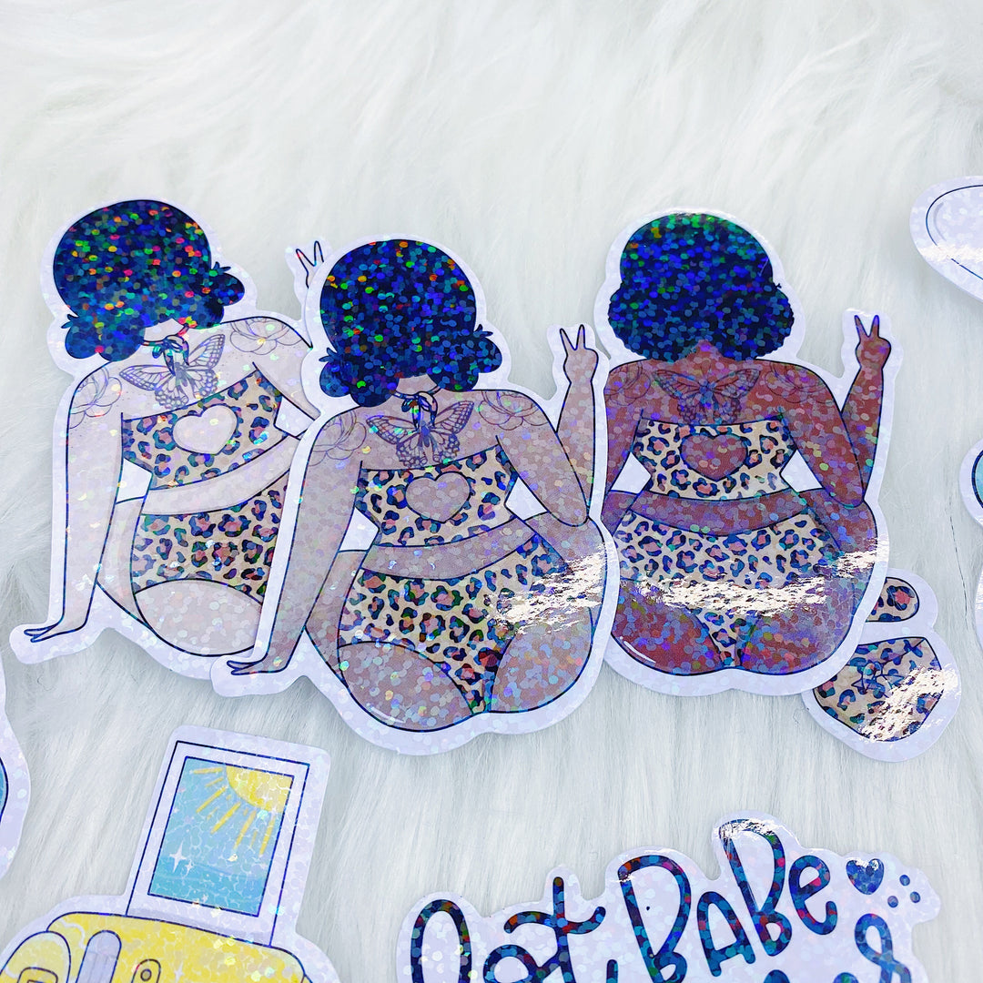 Hot Babe Summer Sticker Die Cut Pack | Holographic Overlay | ALL Skin Tones Included