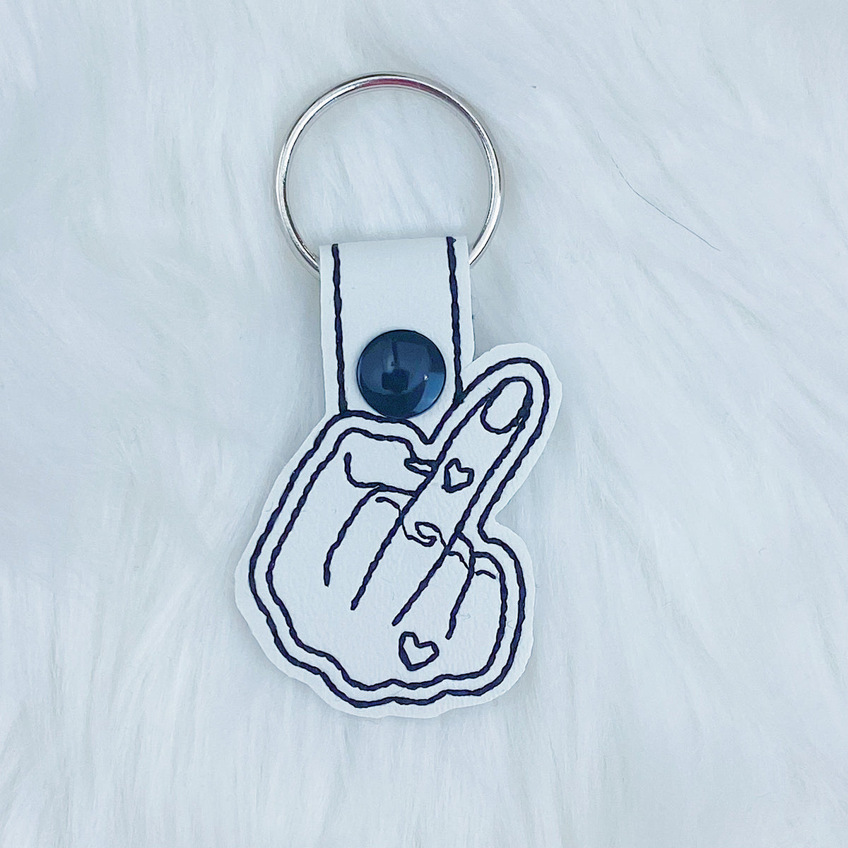 White Middle Finger w/ Heart Feltie Snap-Tab Charm