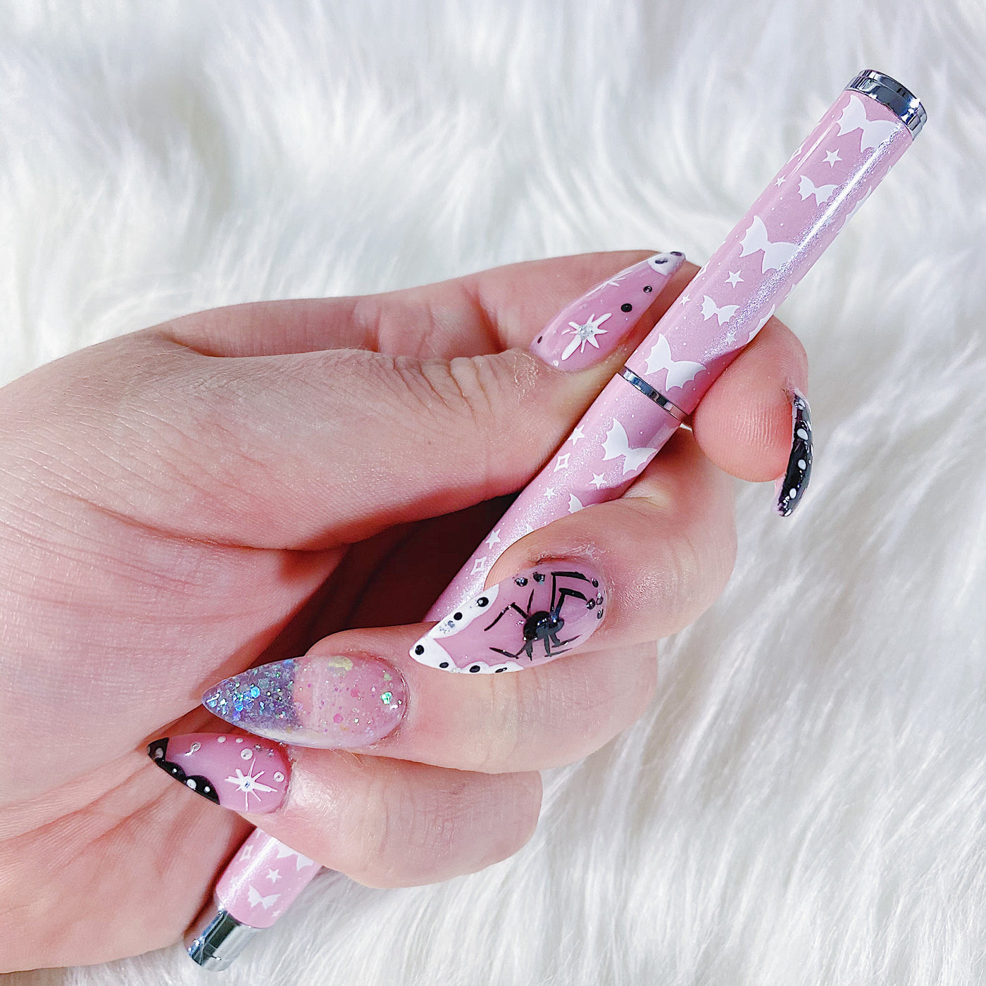 Pink Bat Bow Engraved Pen | 0.5 Gel Pen