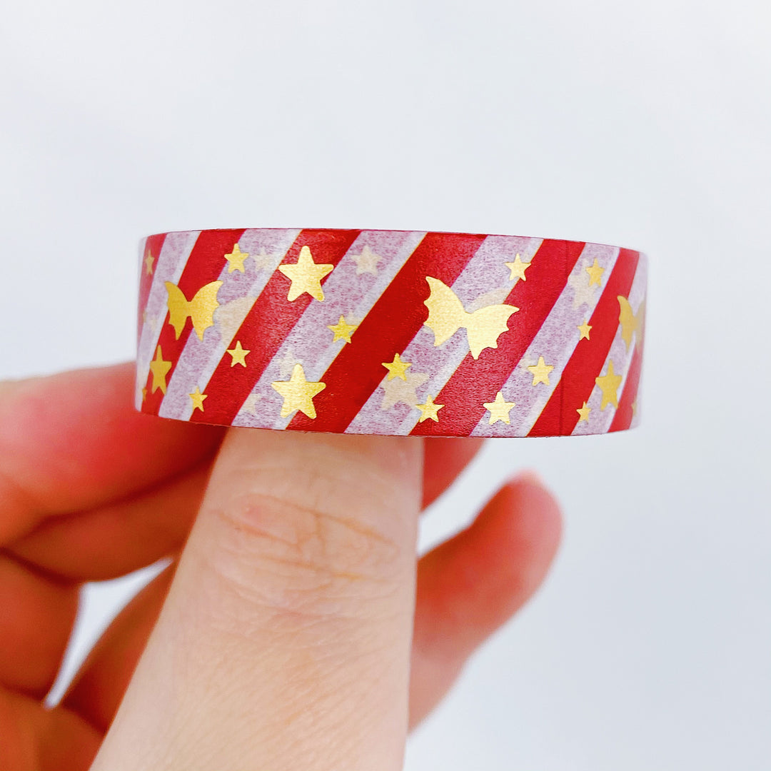 Red Striped + Gold Holo Bat Bow Washi Bundle