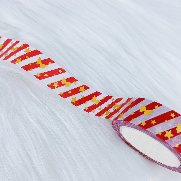 Red Striped + Gold Holo Bat Bow Washi Bundle