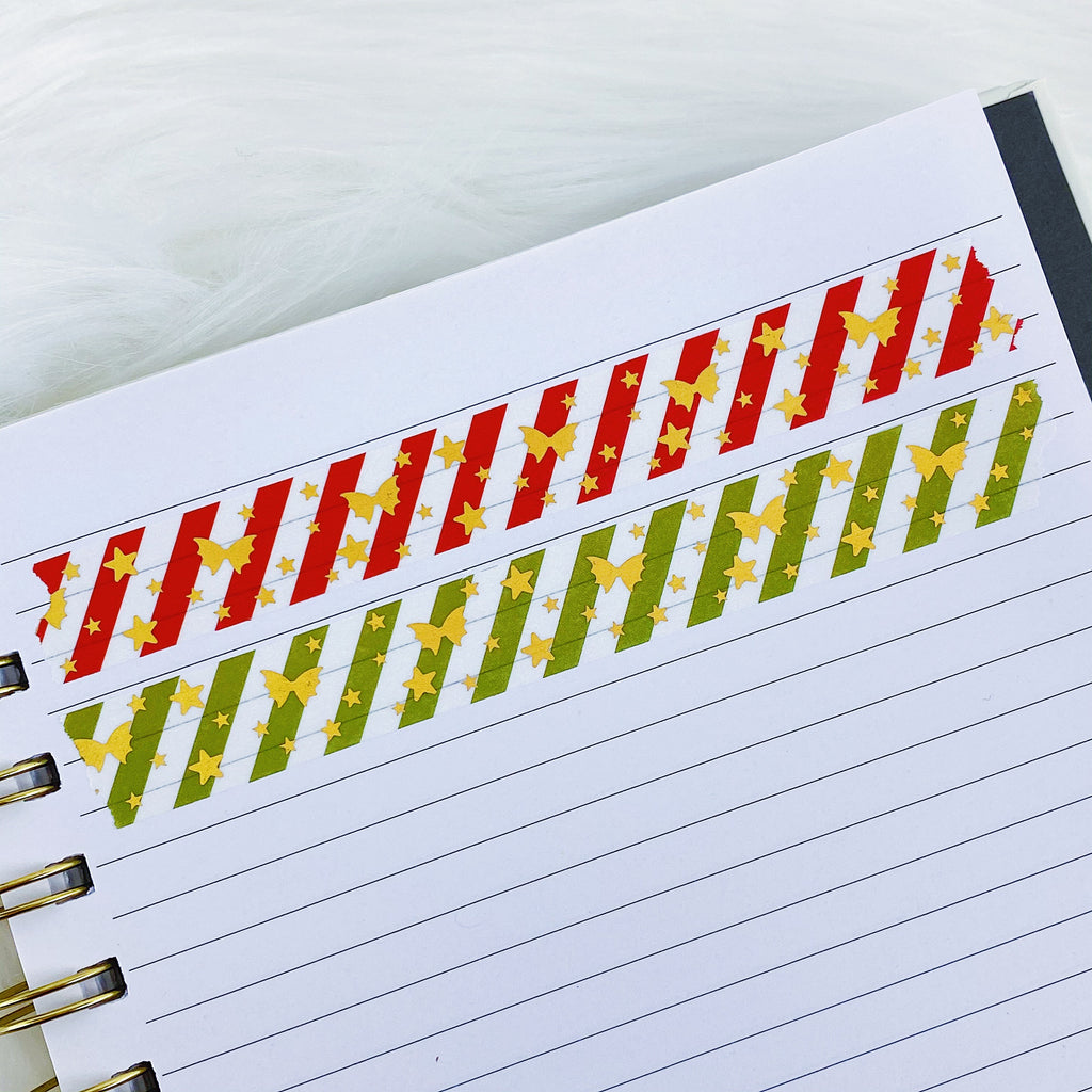 Red Striped + Gold Holo Bat Bow Washi Bundle