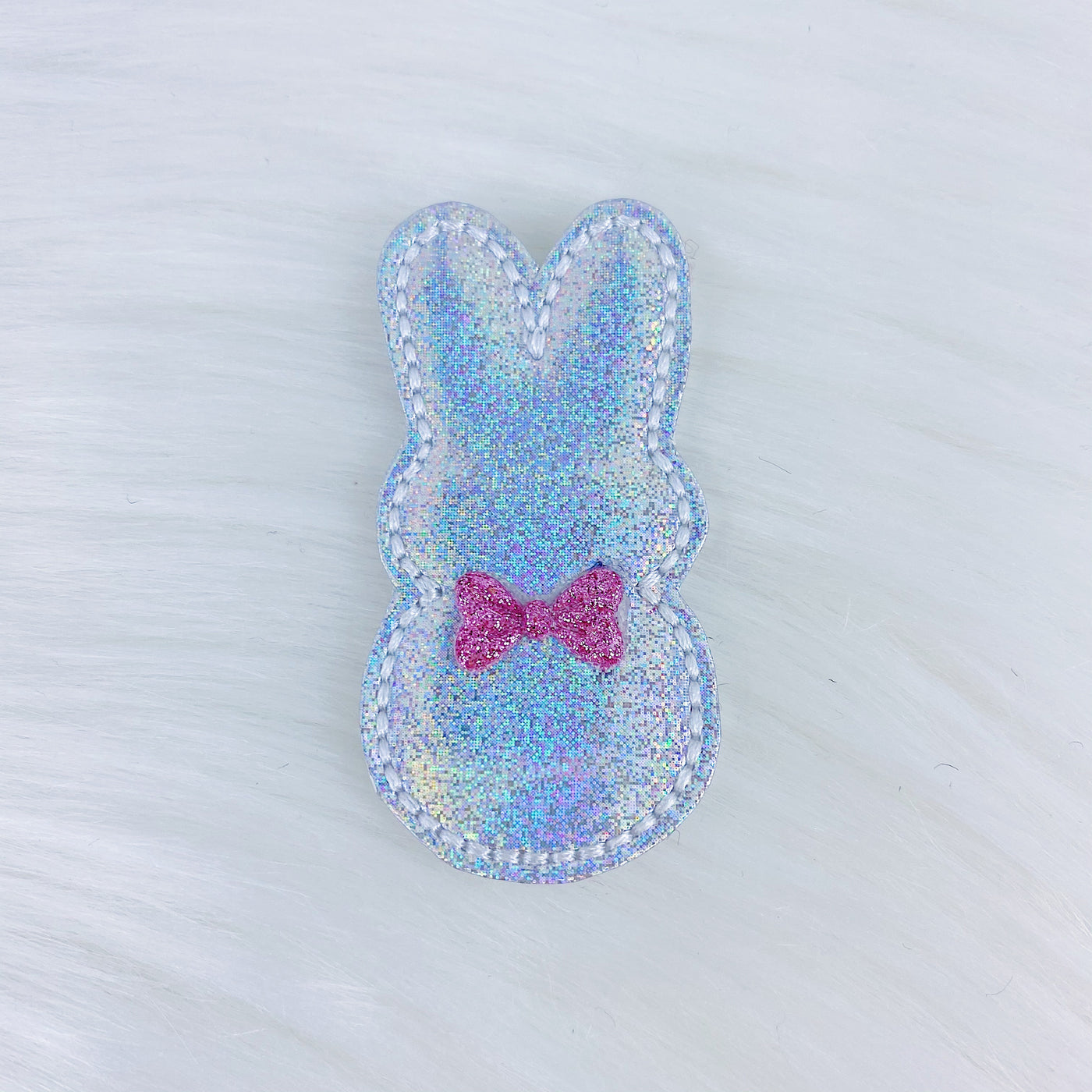 Holographic Bunny Pink Bow Feltie
