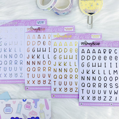 Alphabet Sticker Pack | Black, Star Holo, Rose Gold, + Gold | 4 Sheets Included