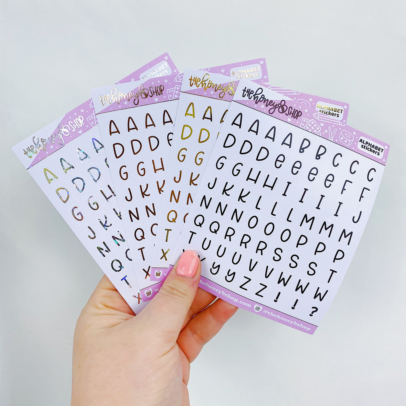 Alphabet Sticker Pack | Black, Star Holo, Rose Gold, + Gold | 4 Sheets Included