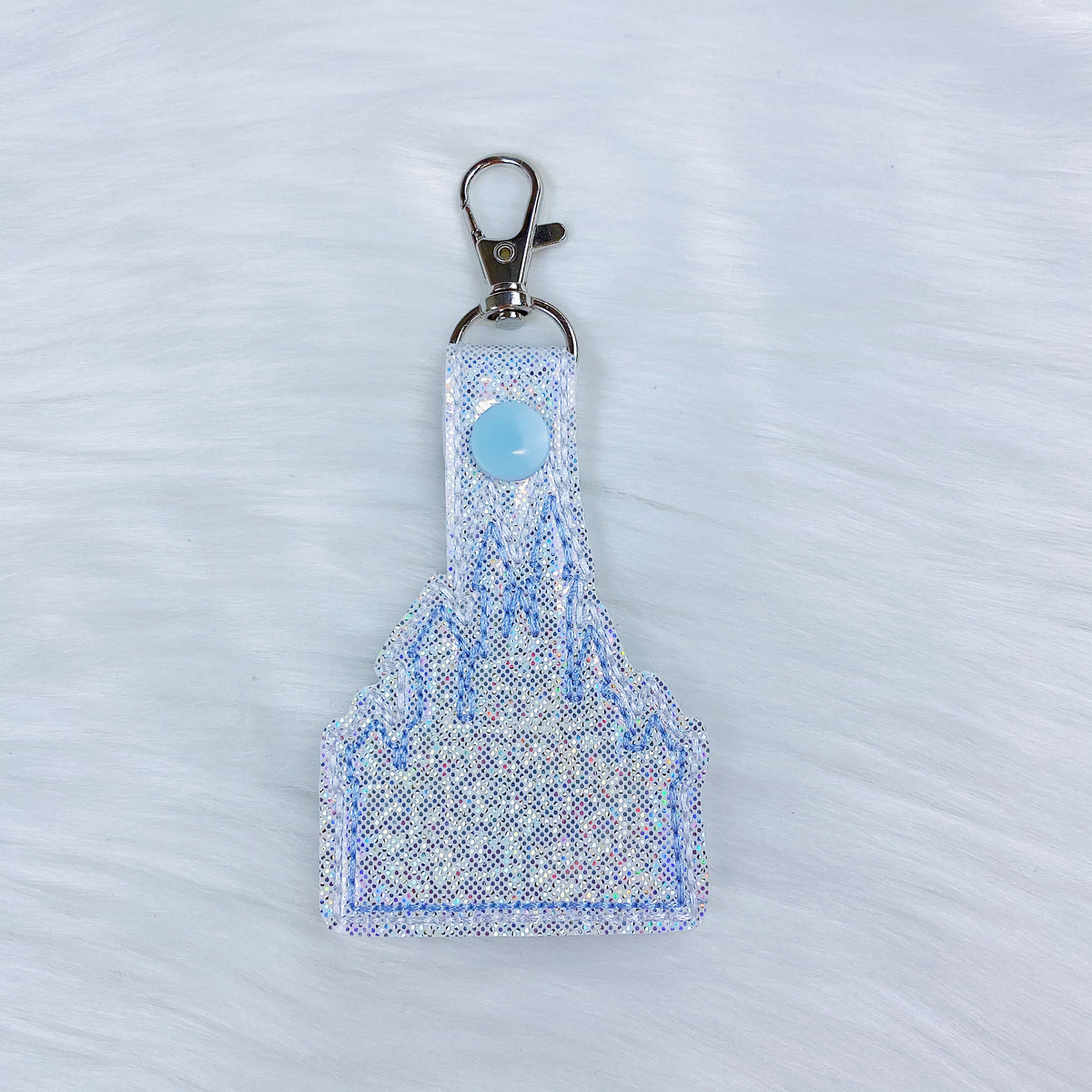 Castle with Light Blue Stitching + Light Blue Snap Feltie Snap-Tab Charm