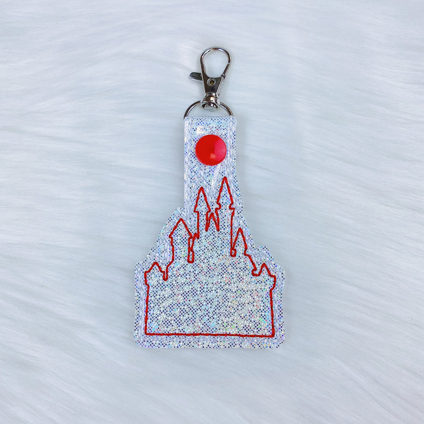 Castle with Red Stitching + Red Snap Feltie Snap-Tab Charm