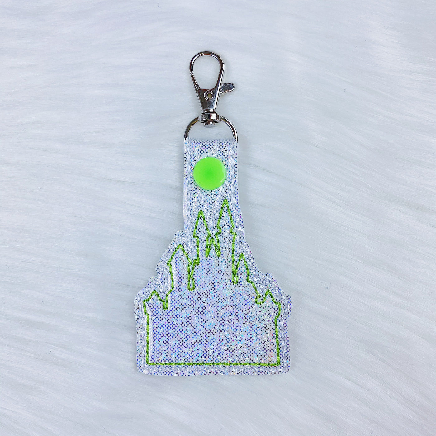 Castle with Green Stitching + Green Snap Feltie Snap-Tab Charm