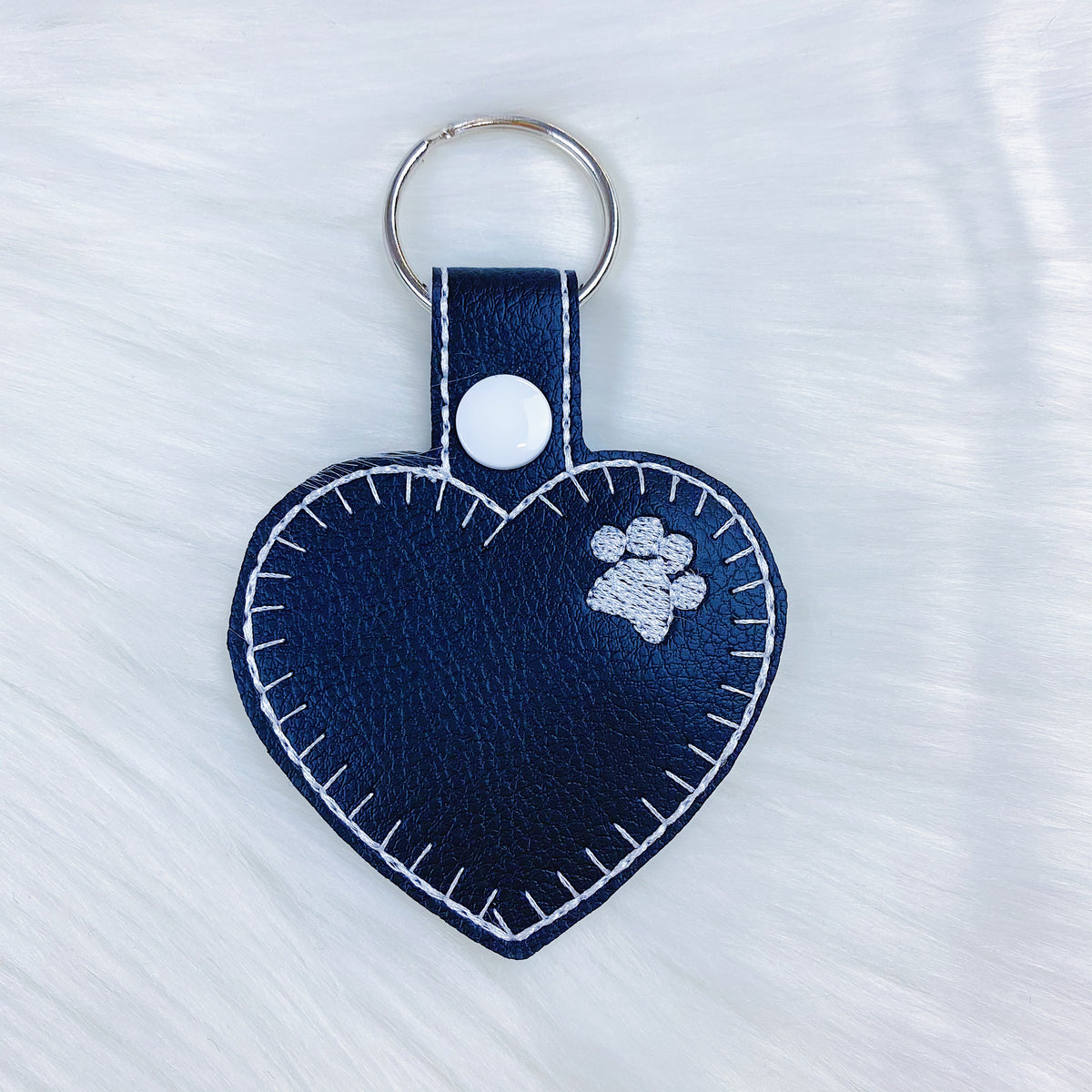 Black Paw Print Heart Feltie Snap-Tab Charm