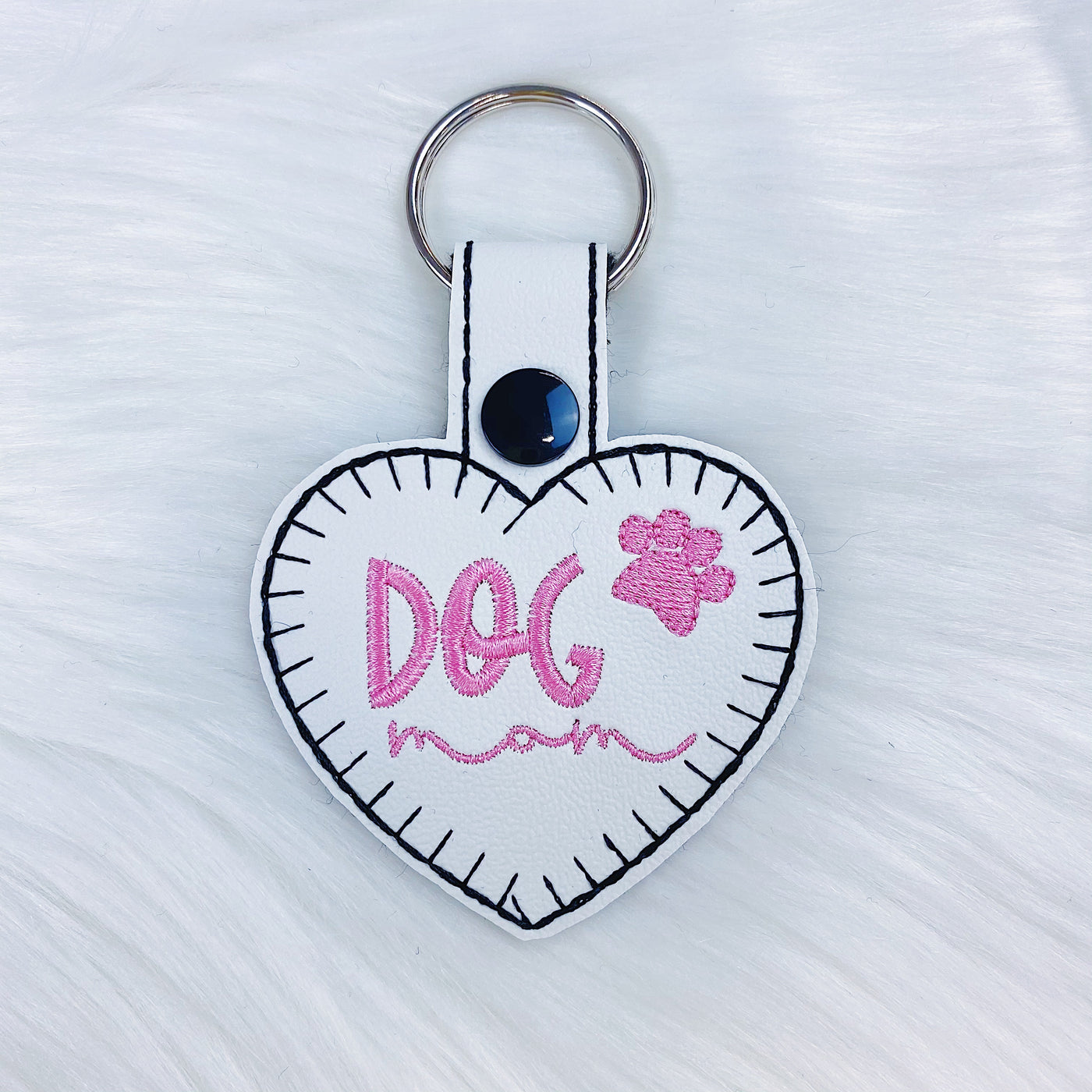 Pink Stitching Dog Mom Heart Feltie Snap-Tab Charm