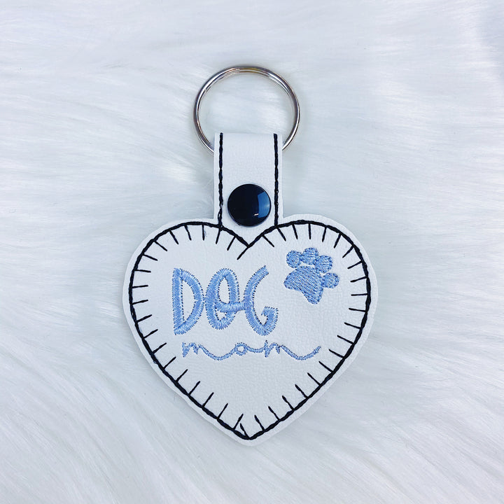 Blue Stitching Dog Mom Heart Feltie Snap-Tab Charm