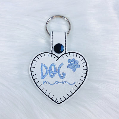 Blue Stitching Dog Mom Heart Feltie Snap-Tab Charm
