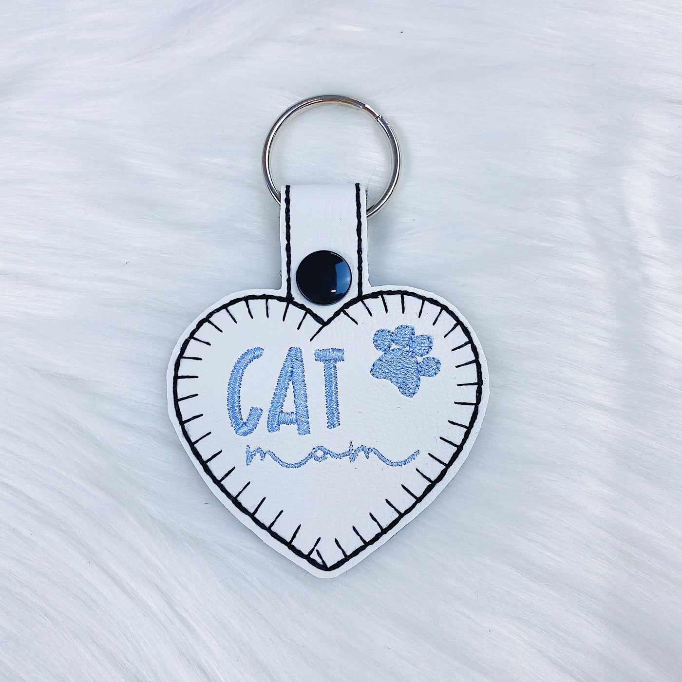 Blue Stitching Cat Mom Heart Feltie Snap-Tab Charm