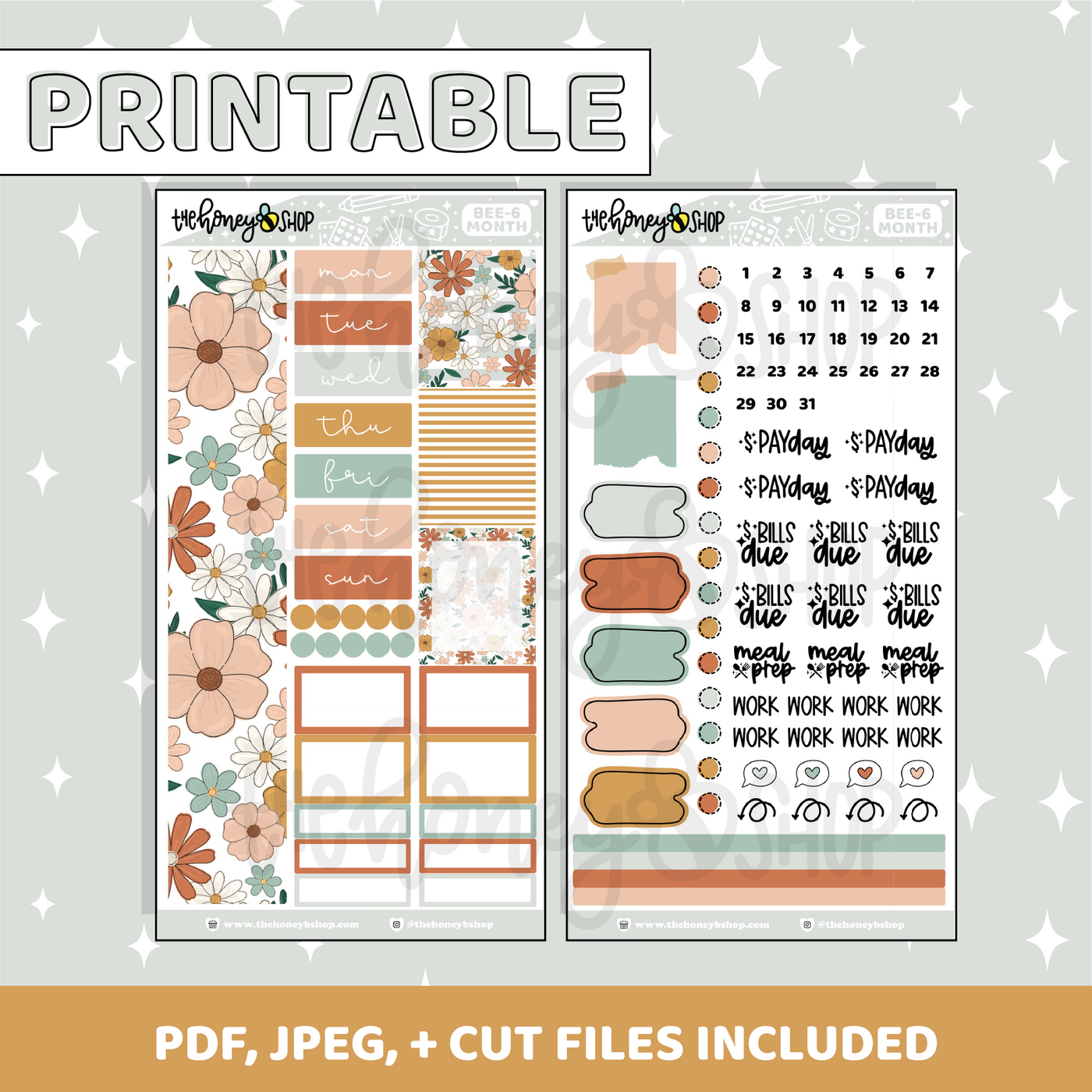 In Bloom Printable Monthly Kit | BEE6 TRP Planner | Printable Planner Stickers