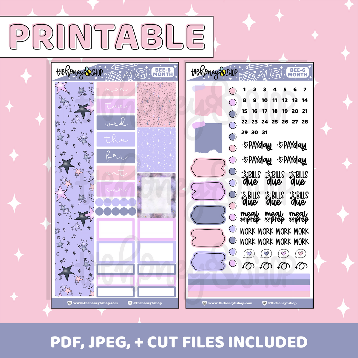 Kit mensual imprimible de In The Stars | Planificador BEE6 PRT | Pegatinas imprimibles del planificador