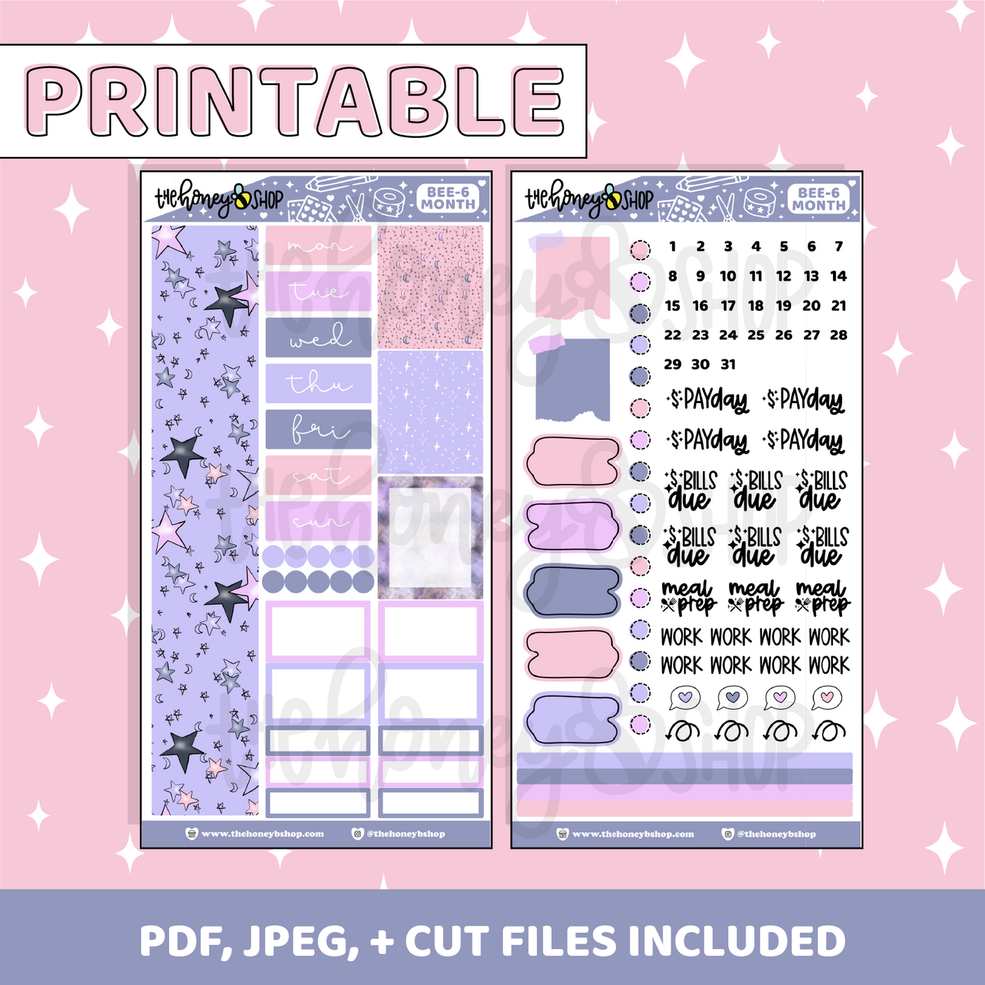 In The Stars Printable Monthly Kit | BEE6 TRP Planner | Printable Planner Stickers
