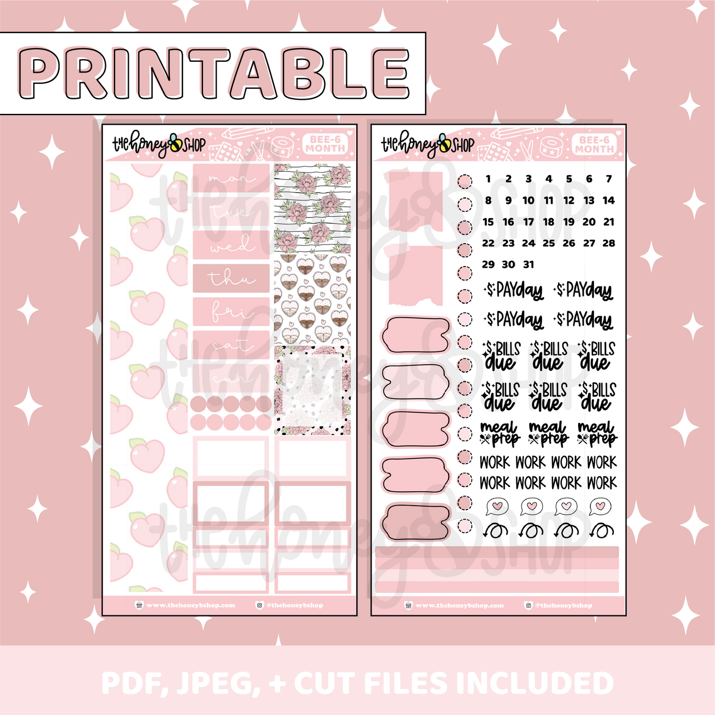 Just Peachy Printable Monthly Kit | BEE6 TRP Planner | Printable Planner Stickers