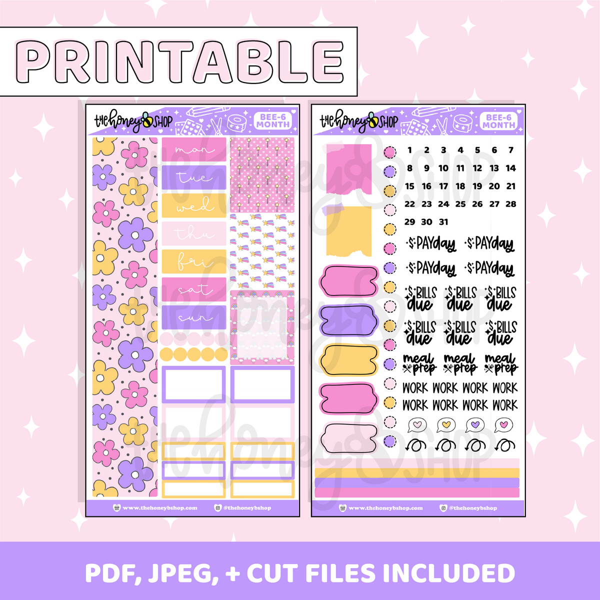 Kit mensual imprimible mágico | Planificador BEE6 PRT | Pegatinas imprimibles del planificador