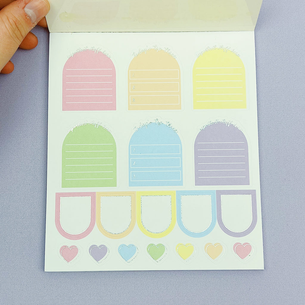 Libro de pegatinas de lujo funcional en colores pastel | Papel adhesivo mate | 15 páginas | Pixie Holo frustrado