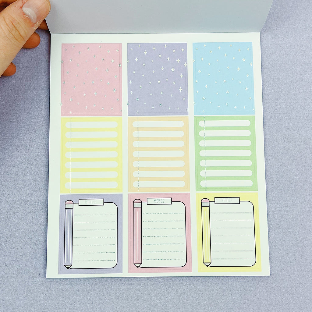 Libro de pegatinas de lujo funcional en colores pastel | Papel adhesivo mate | 15 páginas | Pixie Holo frustrado