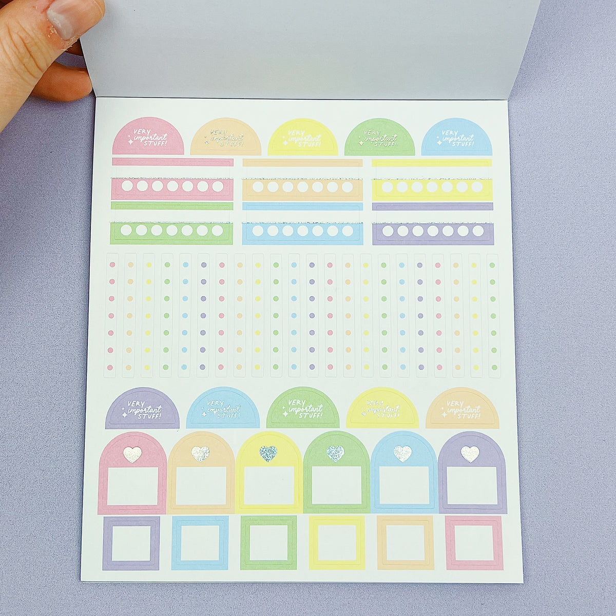 Libro de pegatinas de lujo funcional en colores pastel | Papel adhesivo mate | 15 páginas | Pixie Holo frustrado